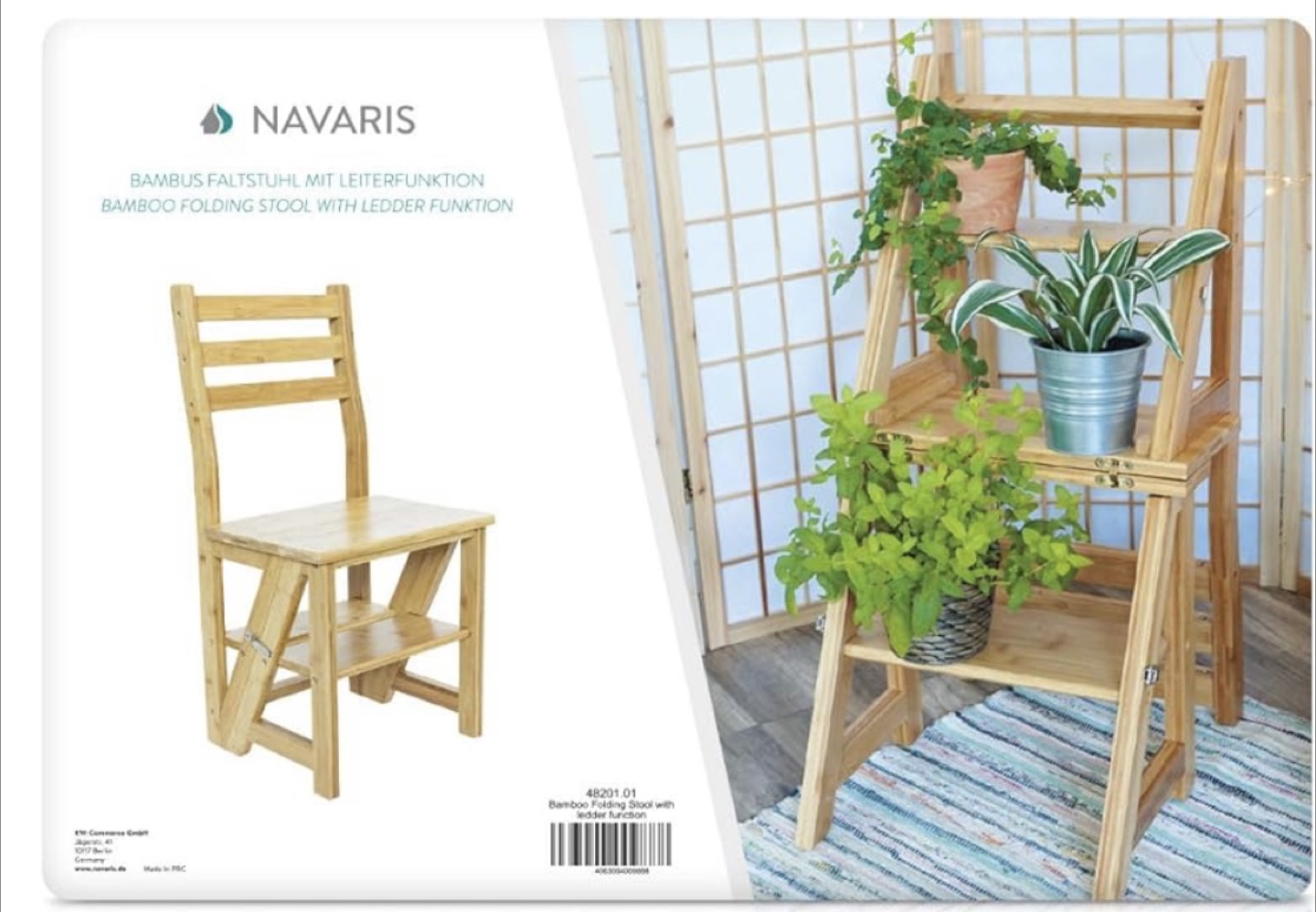 Navaris Bamboo Folding Step Stool Chair