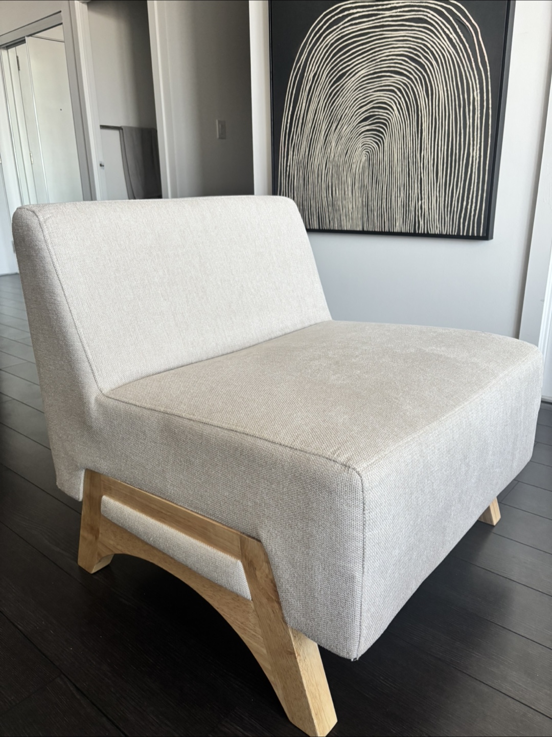 Beige Fabric Armchair with Wooden Legs - photo 3
