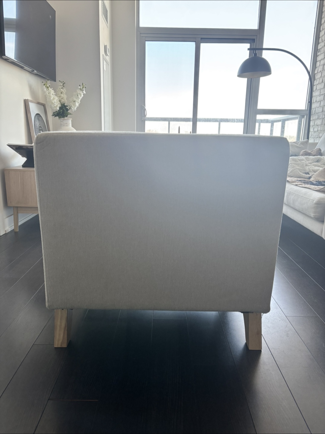 Beige Fabric Armchair with Wooden Legs - photo 4