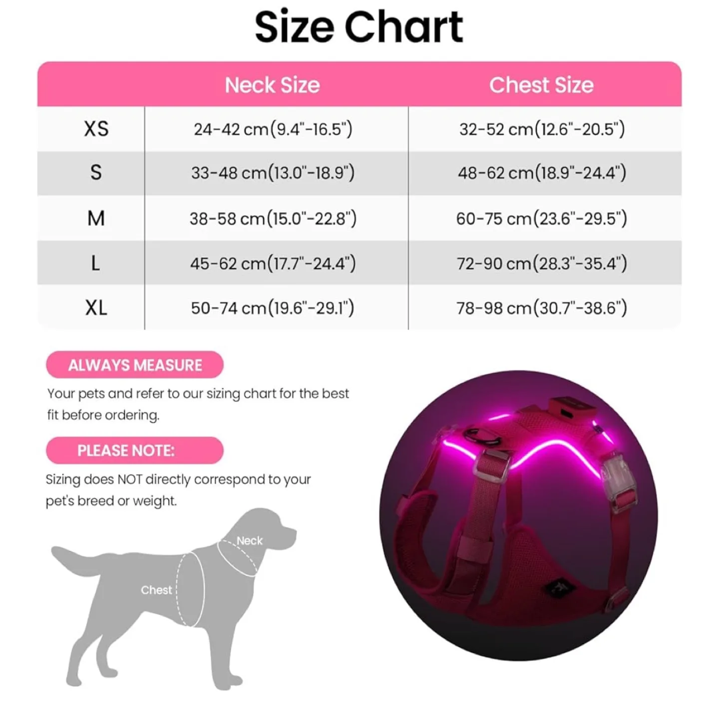 LED Light Up Dog Harness - Pink, XL image indicator(7)