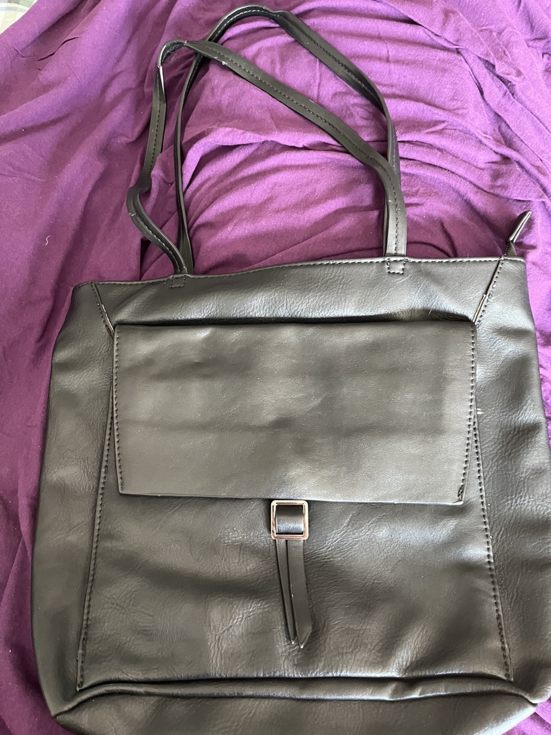Black Faux Leather Tote Bag