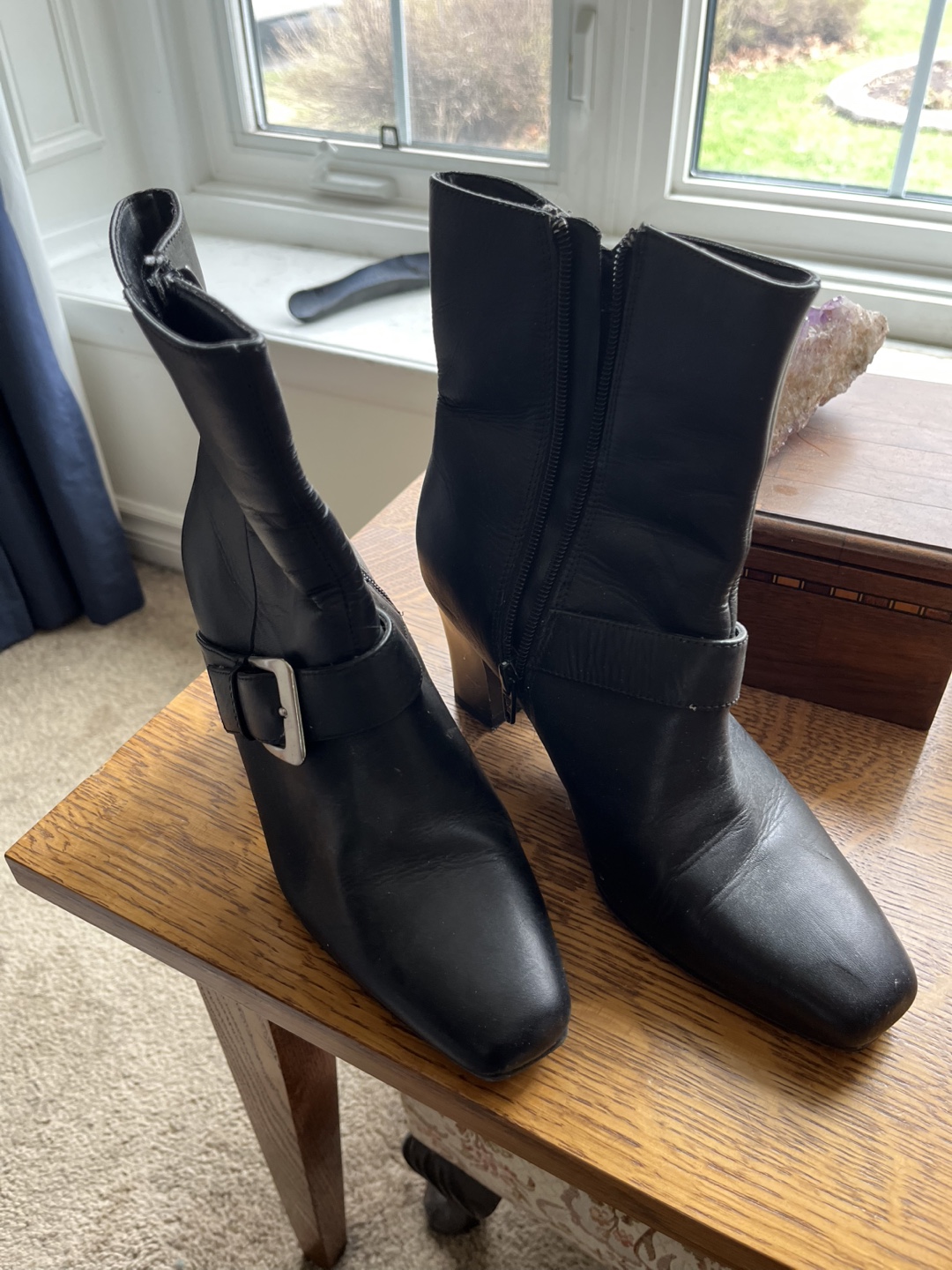 Black Leather Buckle Boots. #freecycle