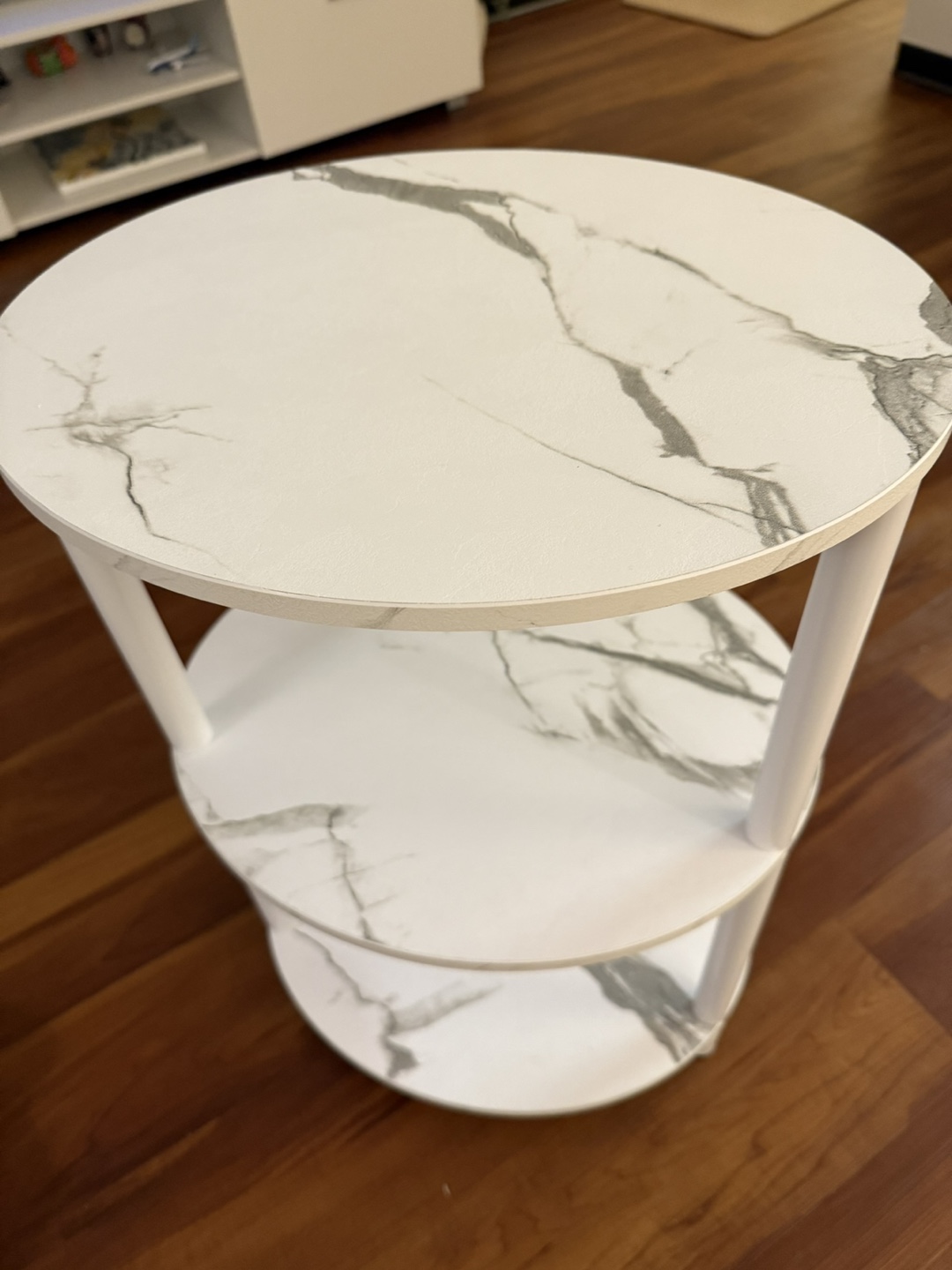 3-Tier Round Marble Accent Table - NEW white side table - photo 2