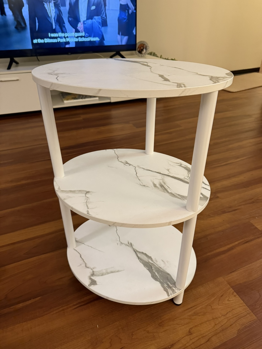 3-Tier Round Marble Accent Table - NEW white side table