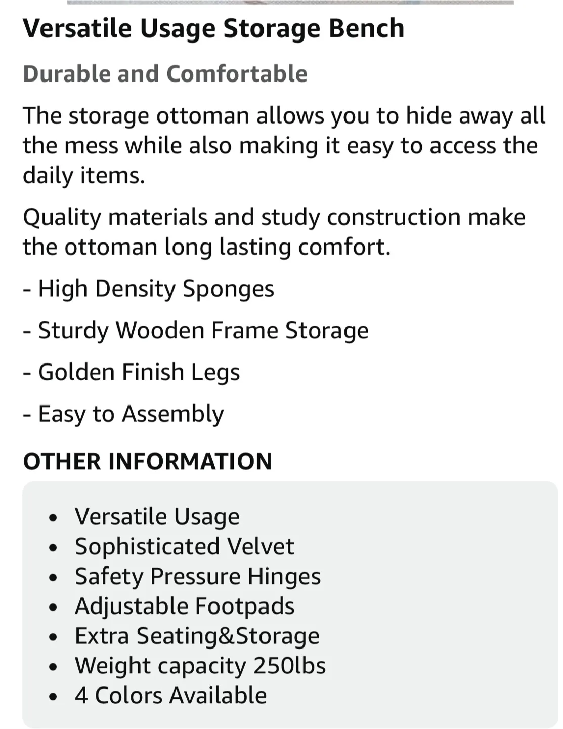 Velvet Storage Ottoman Bench image indicator(5)