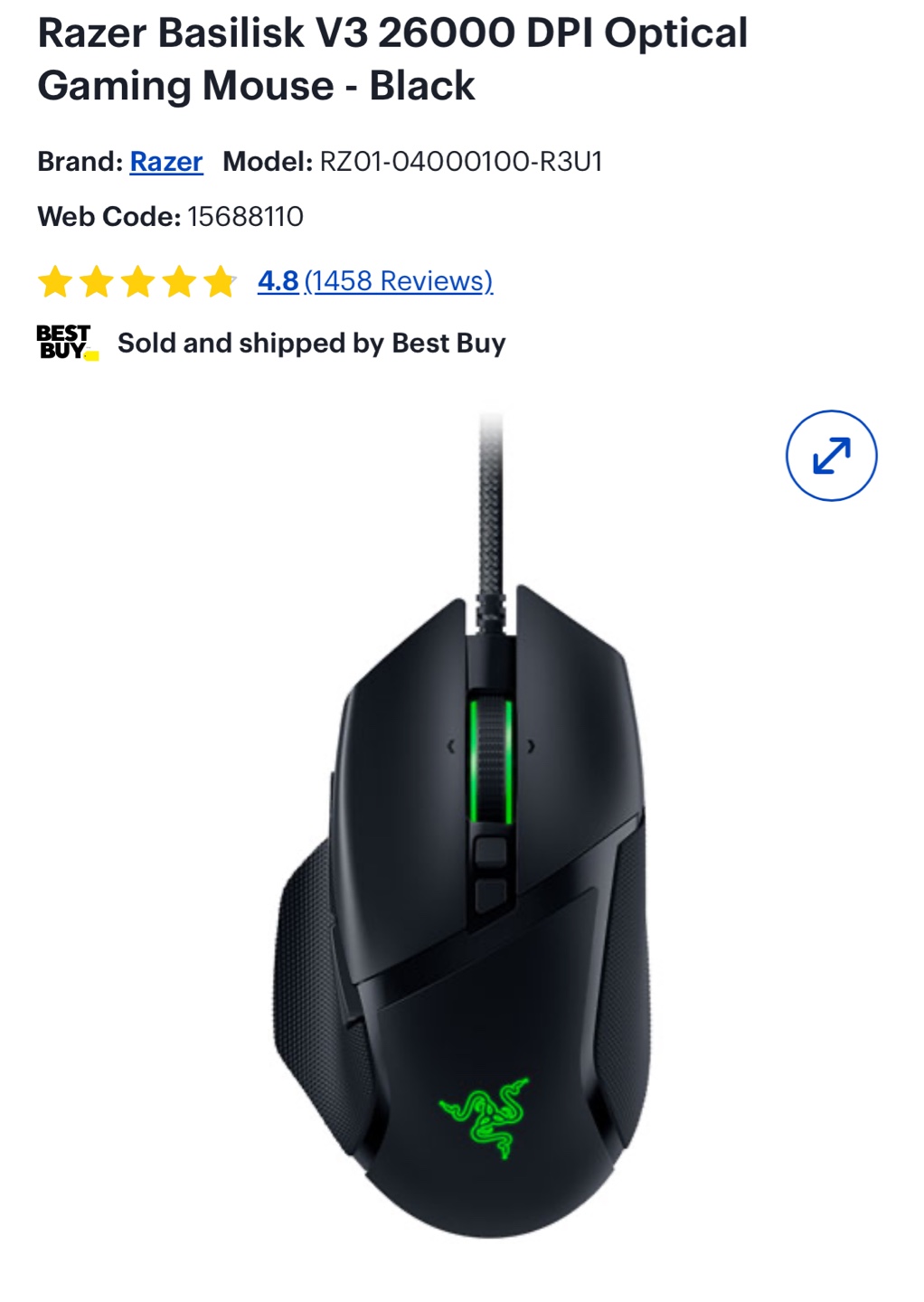 Razer Basilisk V3 26000 DPI Optical Gaming Mouse - Black 🧡