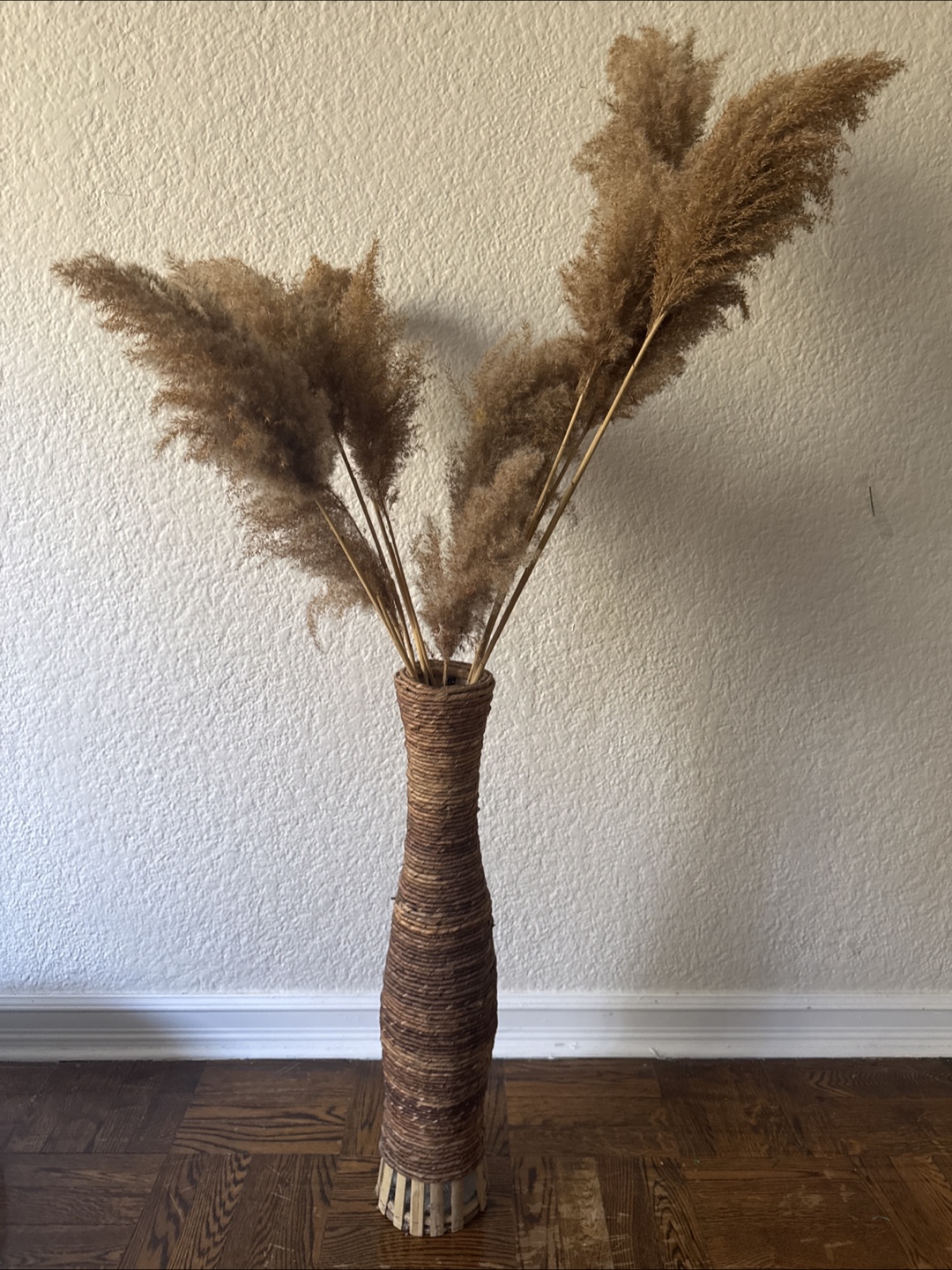 Tall Woven Vase with Pampas Grass