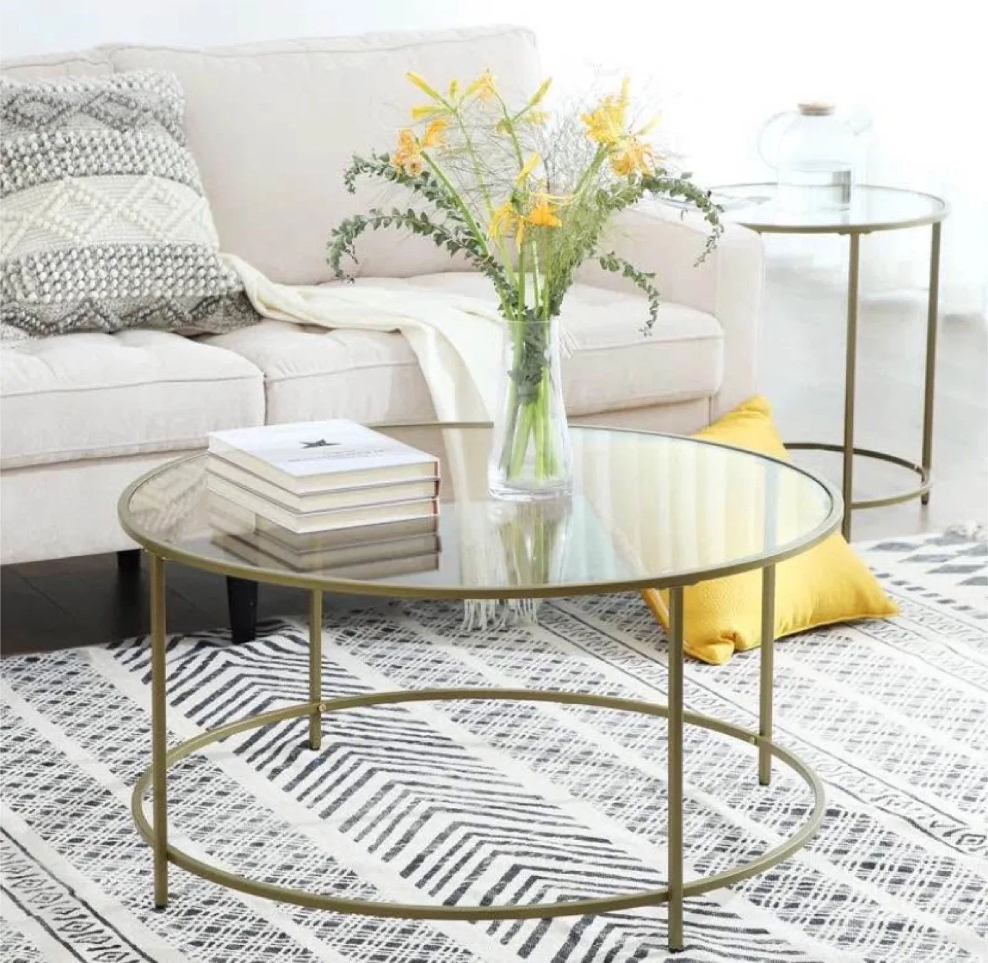 Glass Coffee Table - Gold Metal Frame thumbnail
