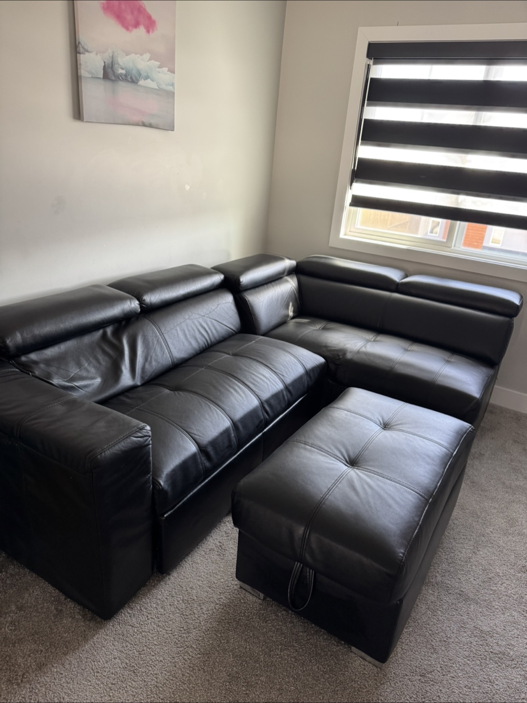 Black Leather L-Shaped Sectional Sofa with Ottoman - photo 5