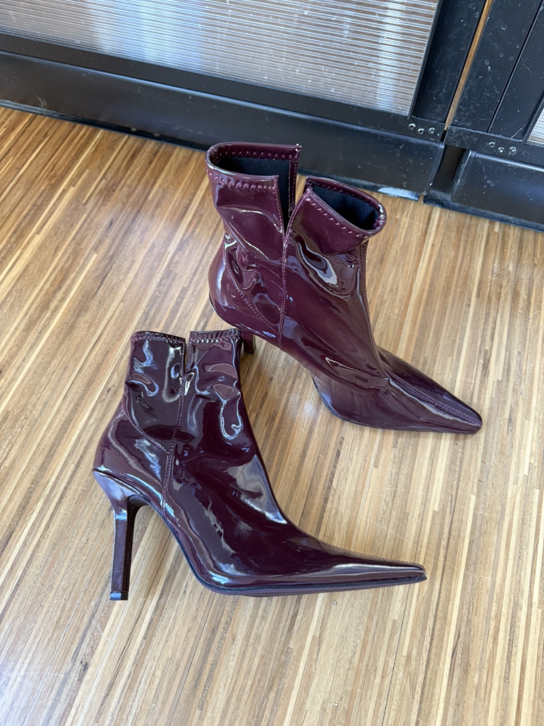 Zara faux patent burgundy boots