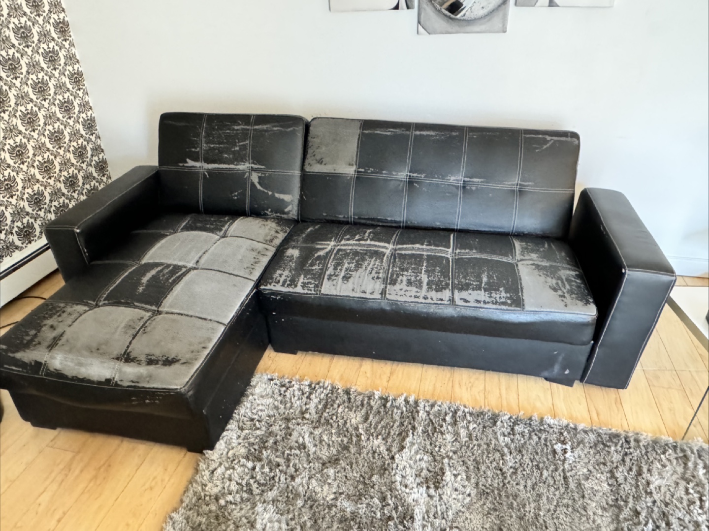 Black Leather Sectional Sofa includes cover