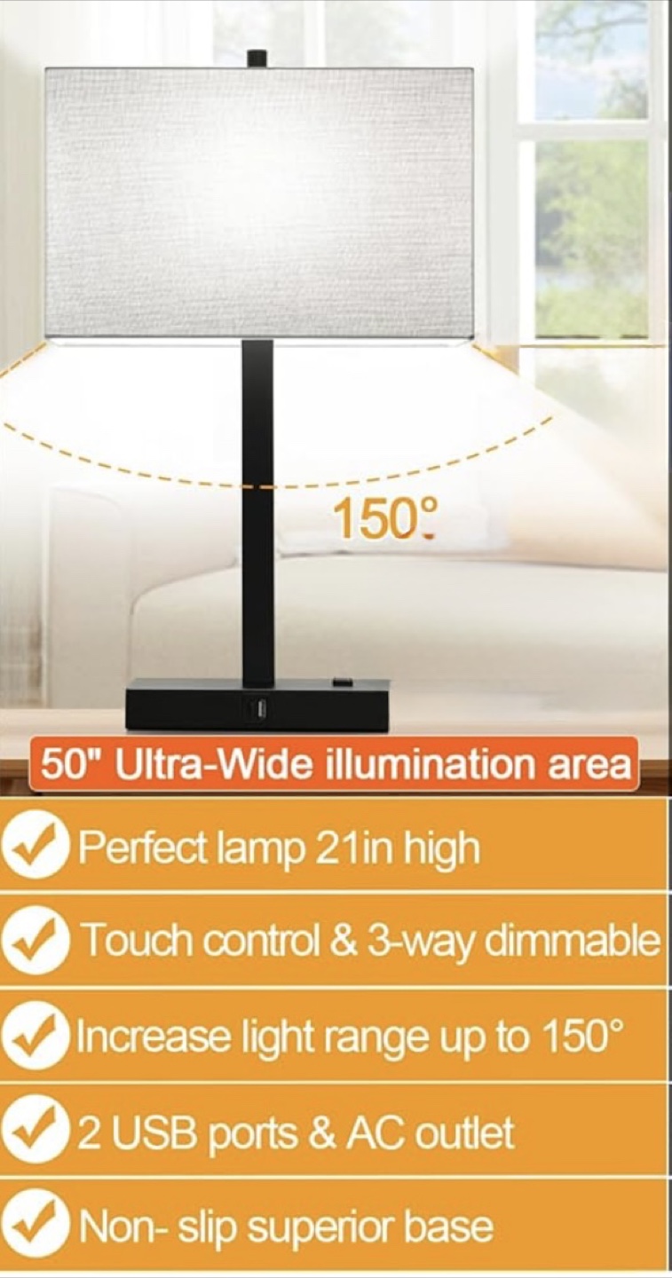 Metal and wood nightstands with touch control table lamps - photo 3