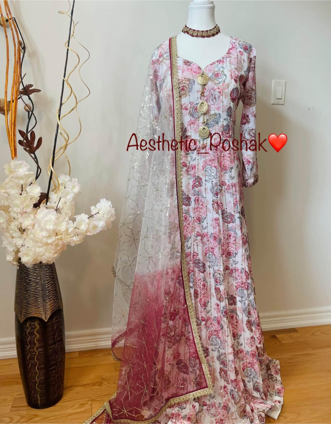 Gorgeous Floral full length Anarkali Suit with Dupatta