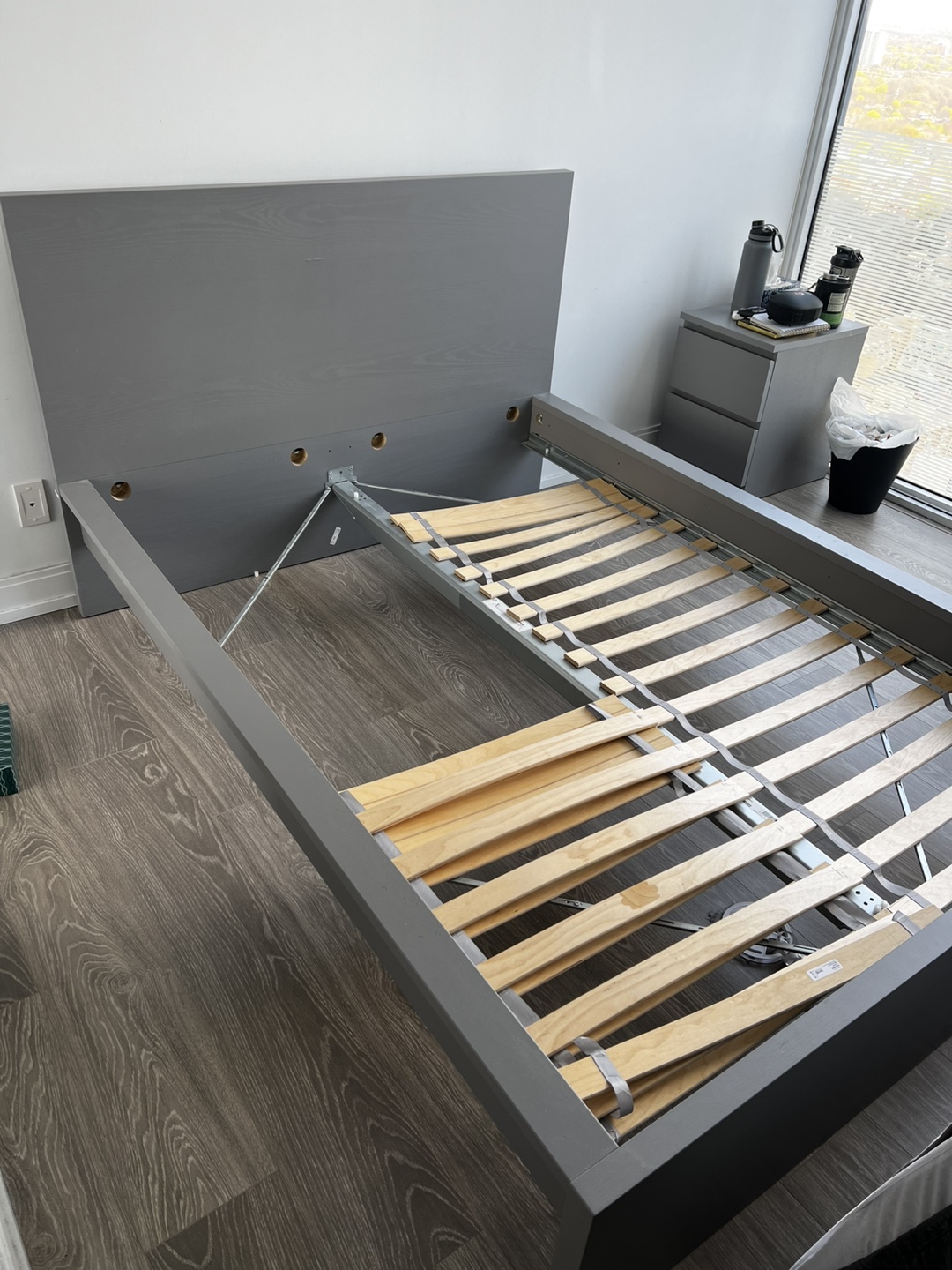 IKEA MALM Grey Double Bed Frame with Slatted Base