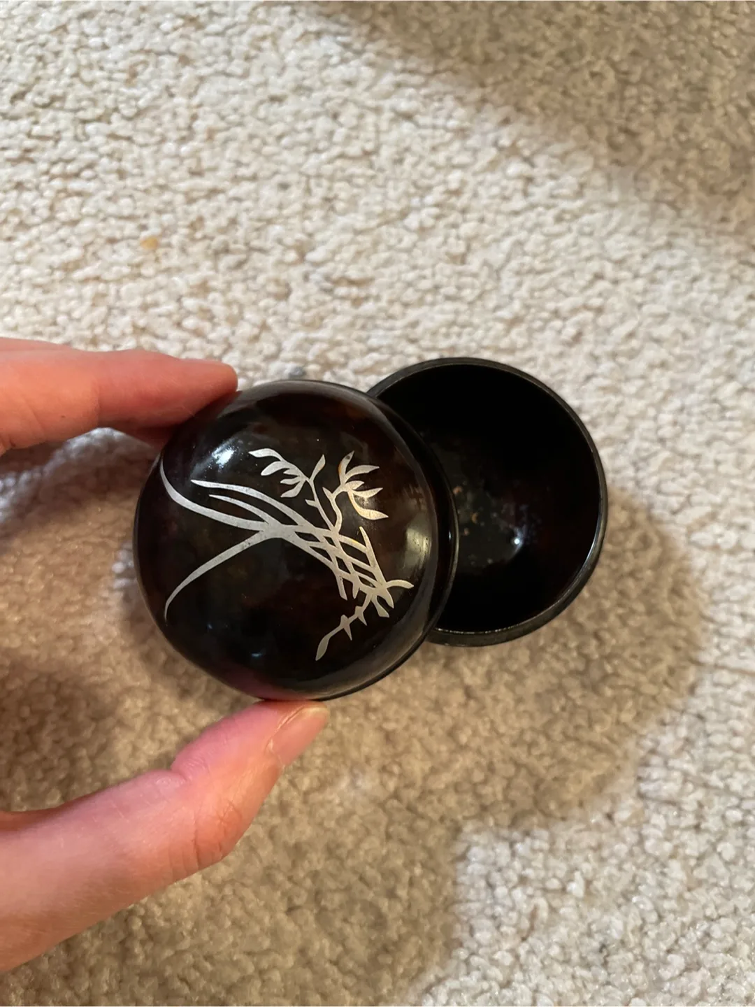 Vintage Black trinket box with silver inlay thumbnail