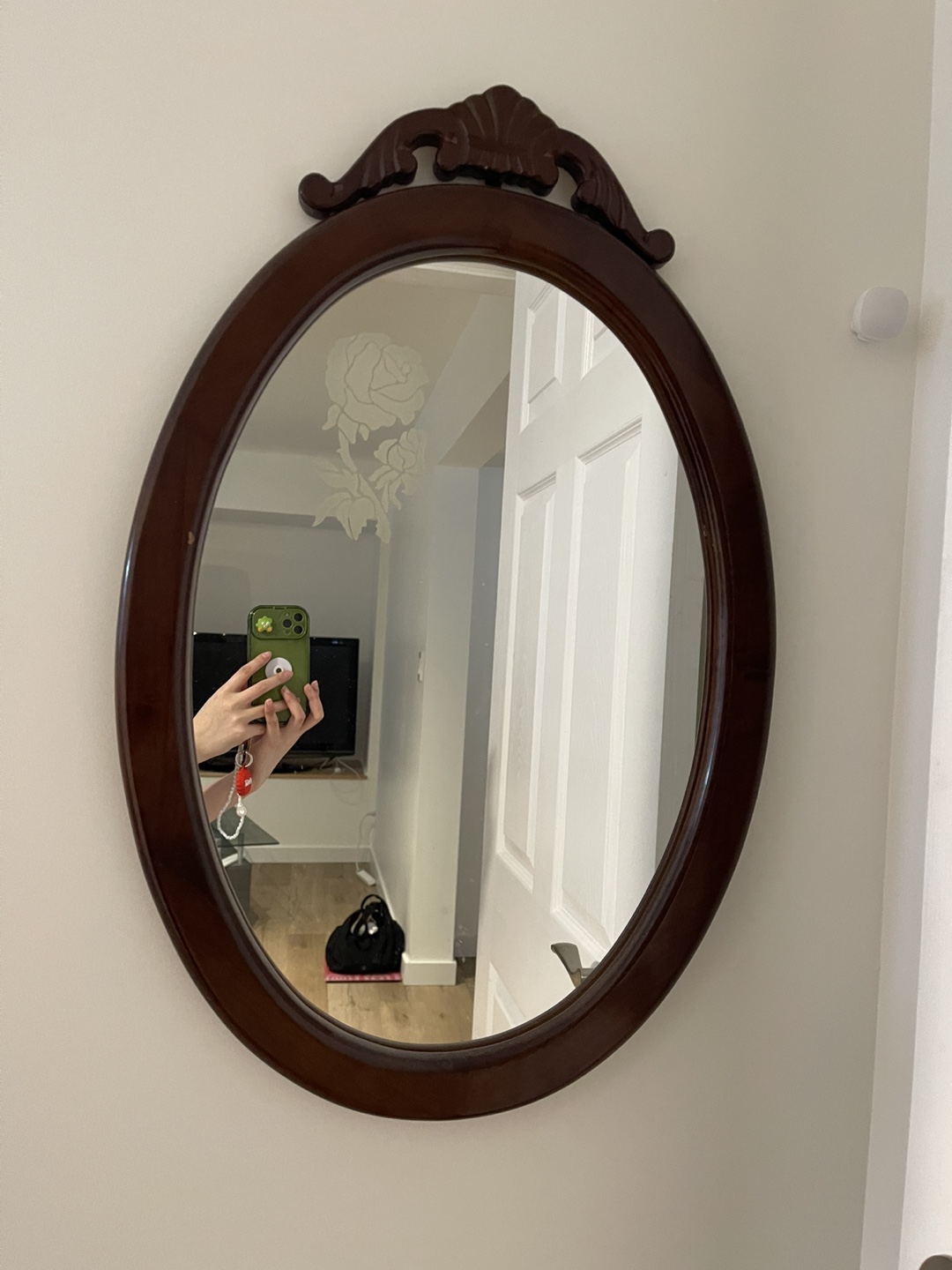 Oval Wall Mirror with Rose Etched Design