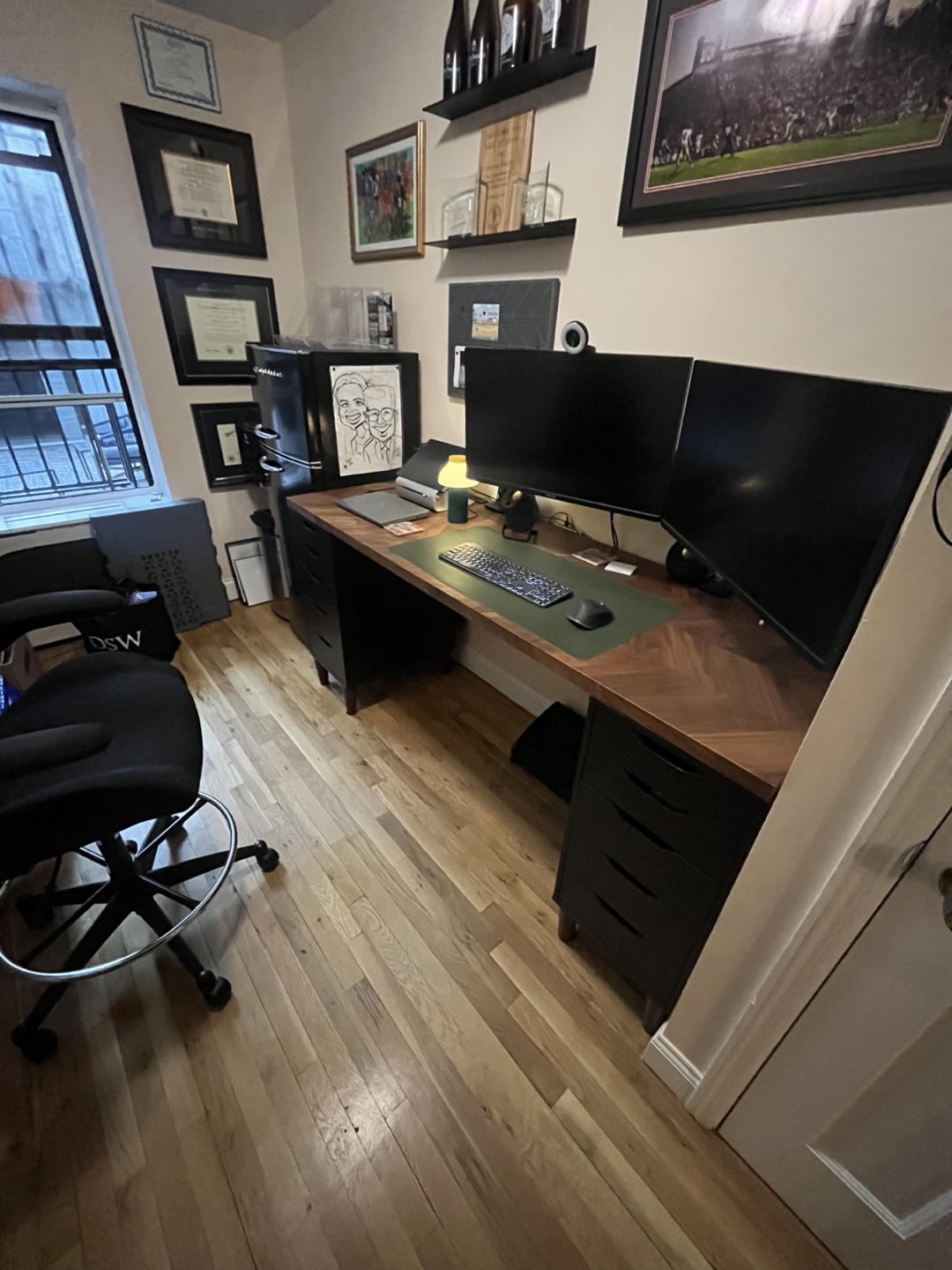 Walnut Top Home Office Desk with Drawers and Ergonomic Chair - photo 2