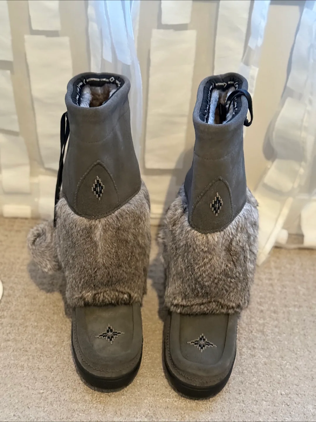 Grey Suede and Fur Trimmed Winter Boots thumbnail