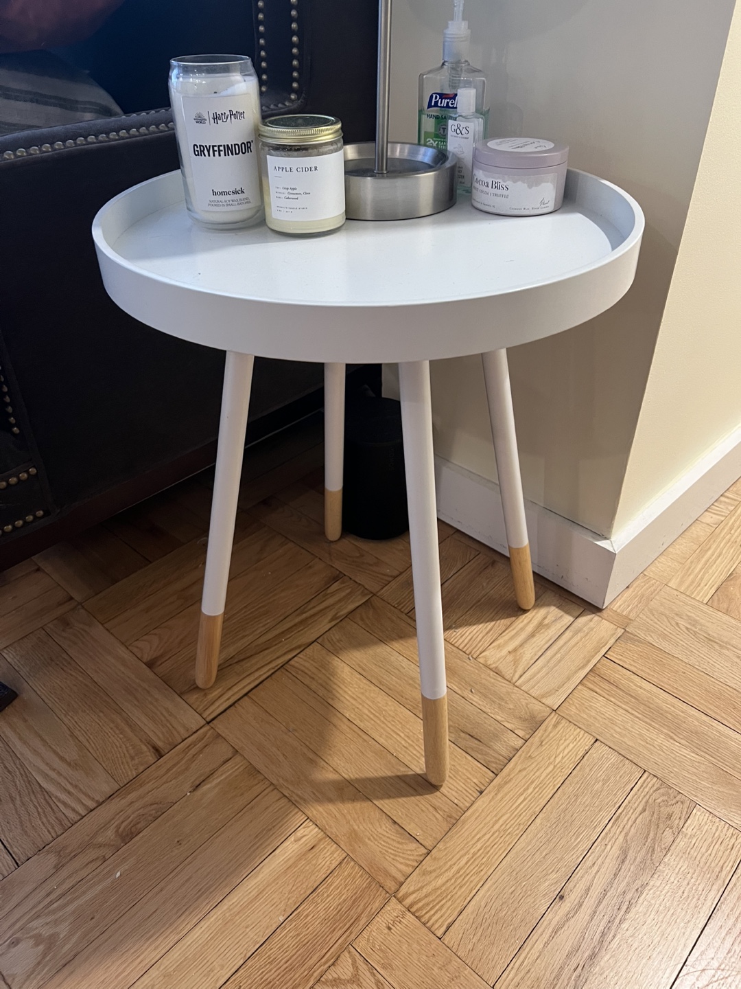 White Round Side Table with Wooden Legs