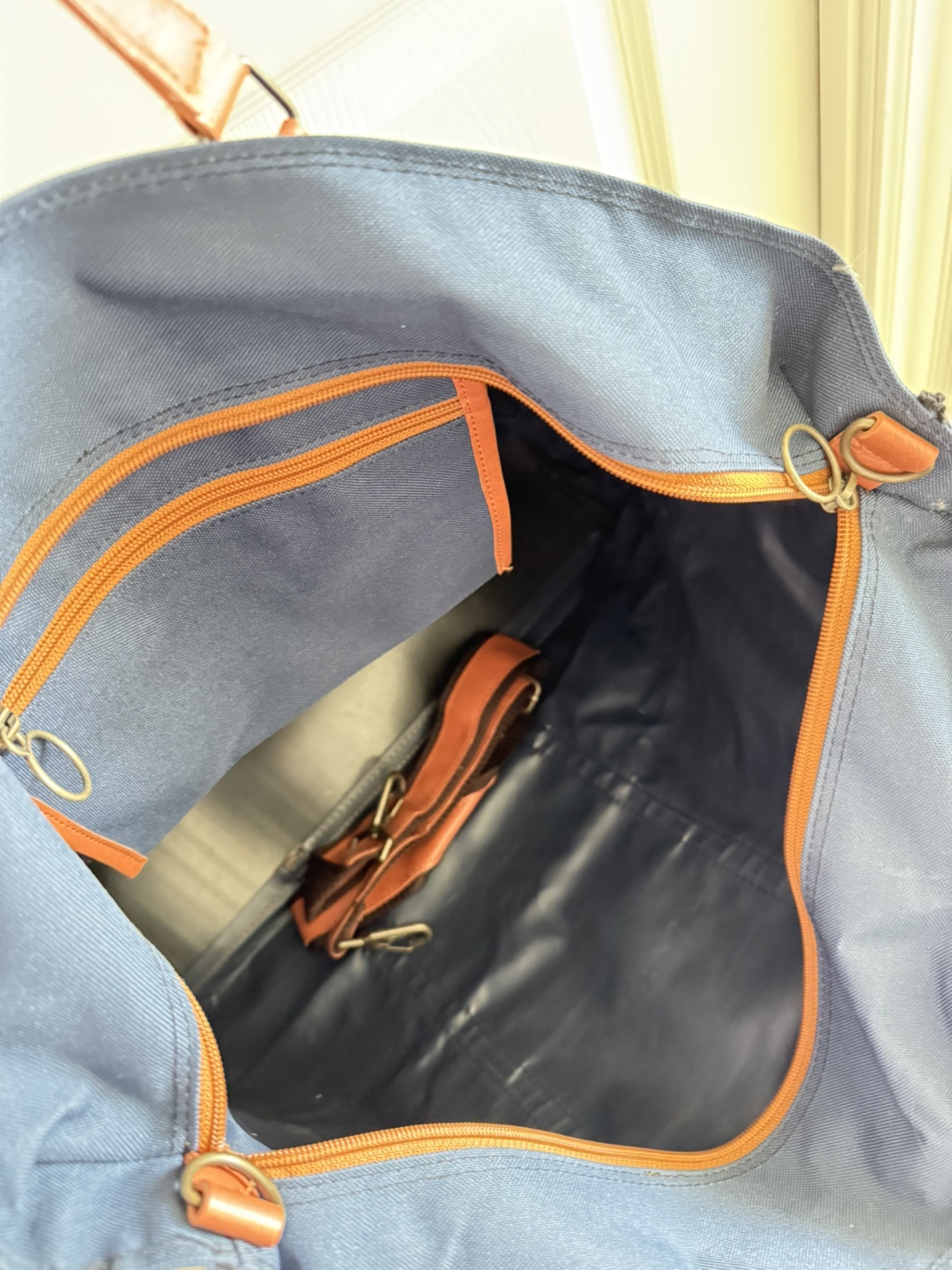 Navy Blue Canvas Duffel Bag with Leather Trim - photo 2