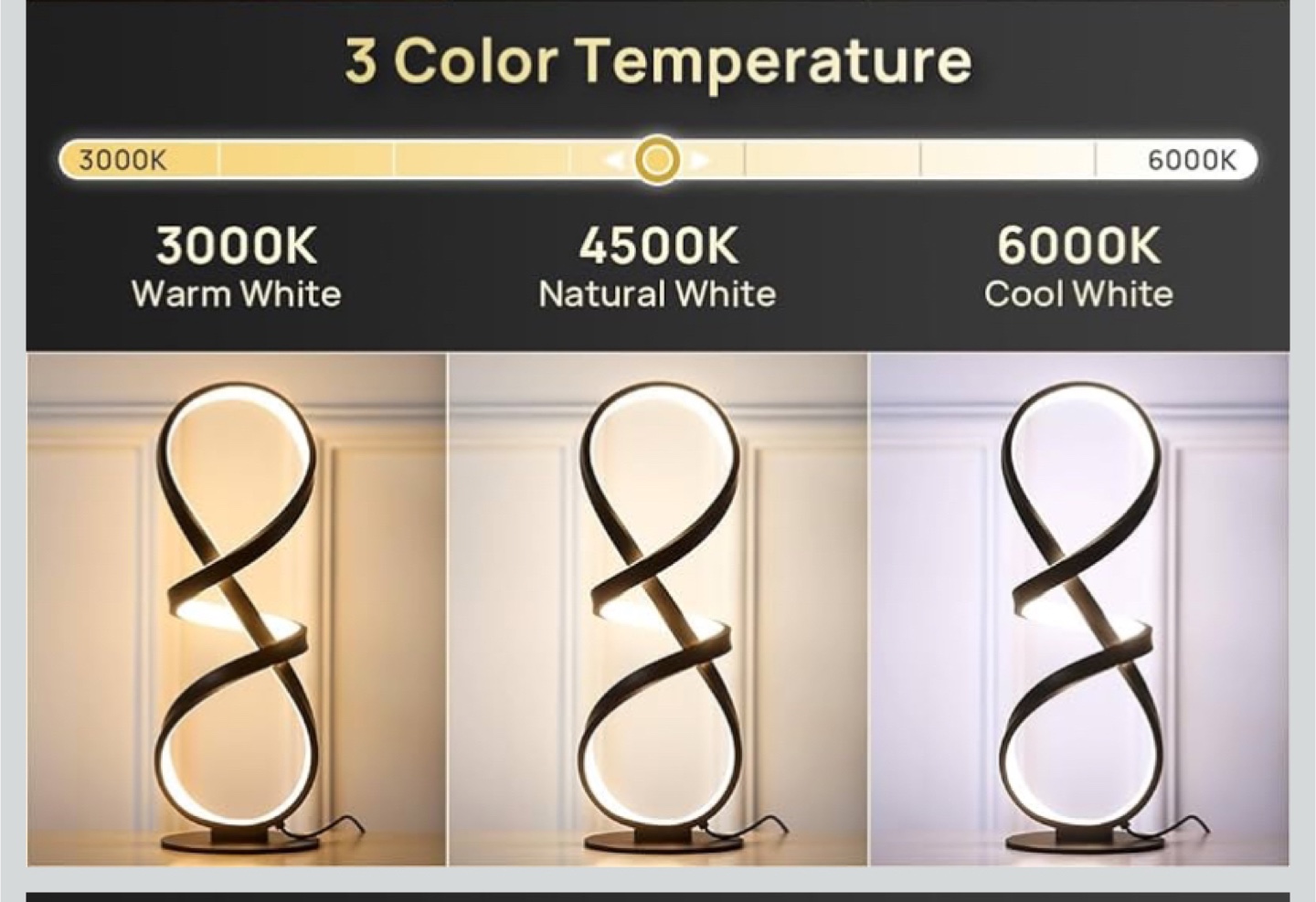Modern Spiral LED Table Lamp, Dimmable 3 Color Temperatures - photo 3