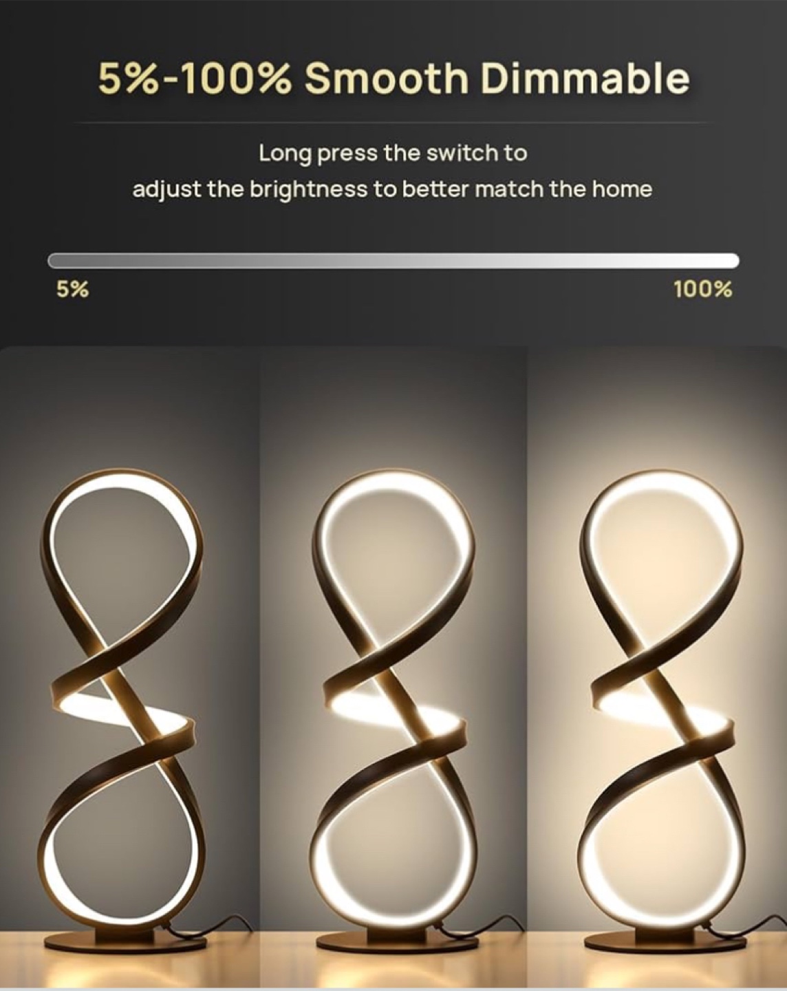Modern Spiral LED Table Lamp, Dimmable 3 Color Temperatures - photo 4