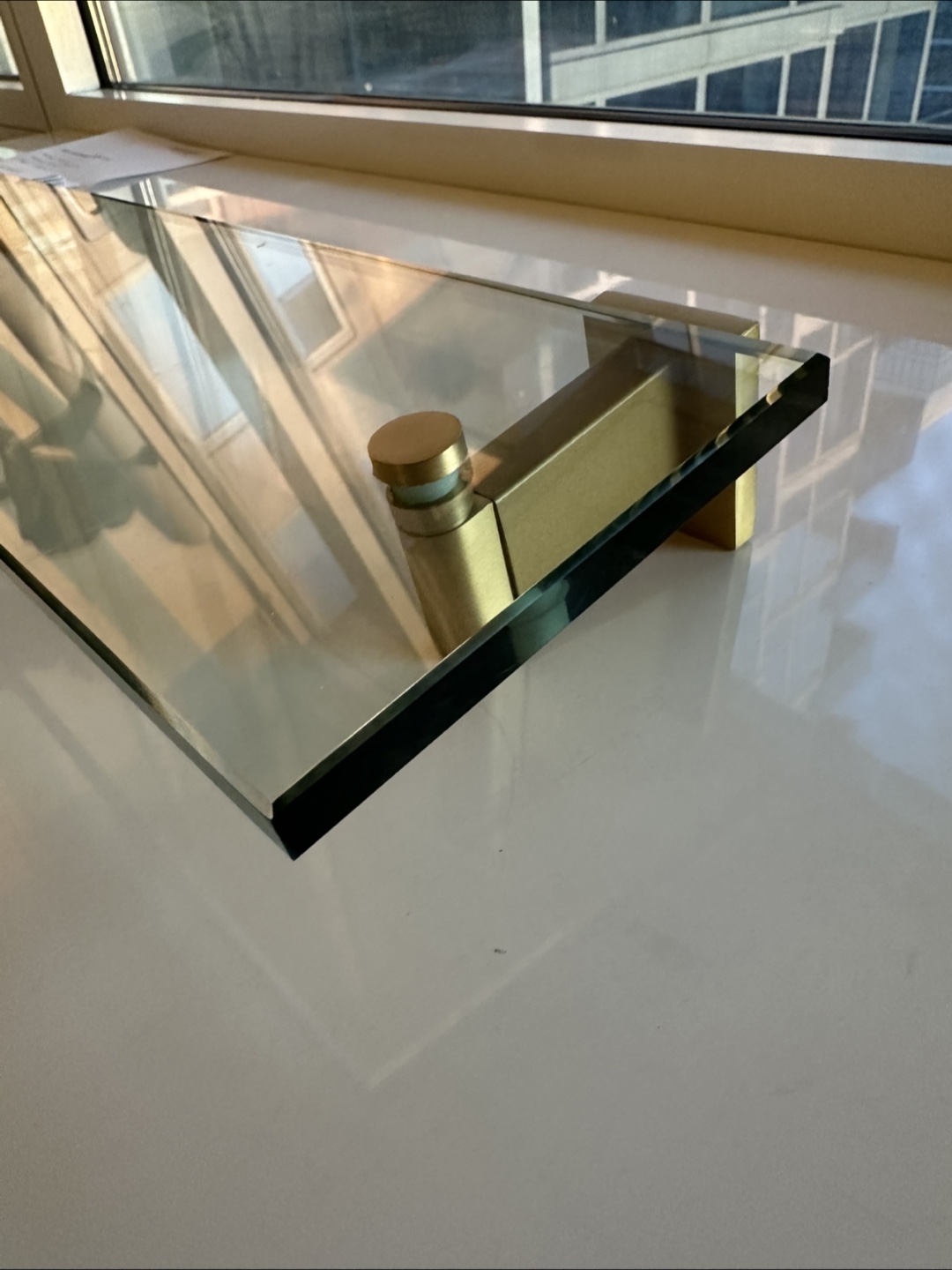 Restoration Hardware Brass and Glass Floating Shelf - photo 2