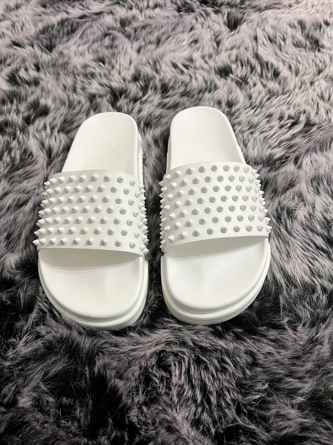 Christian Louboutin White Spiked Slides - photo 3