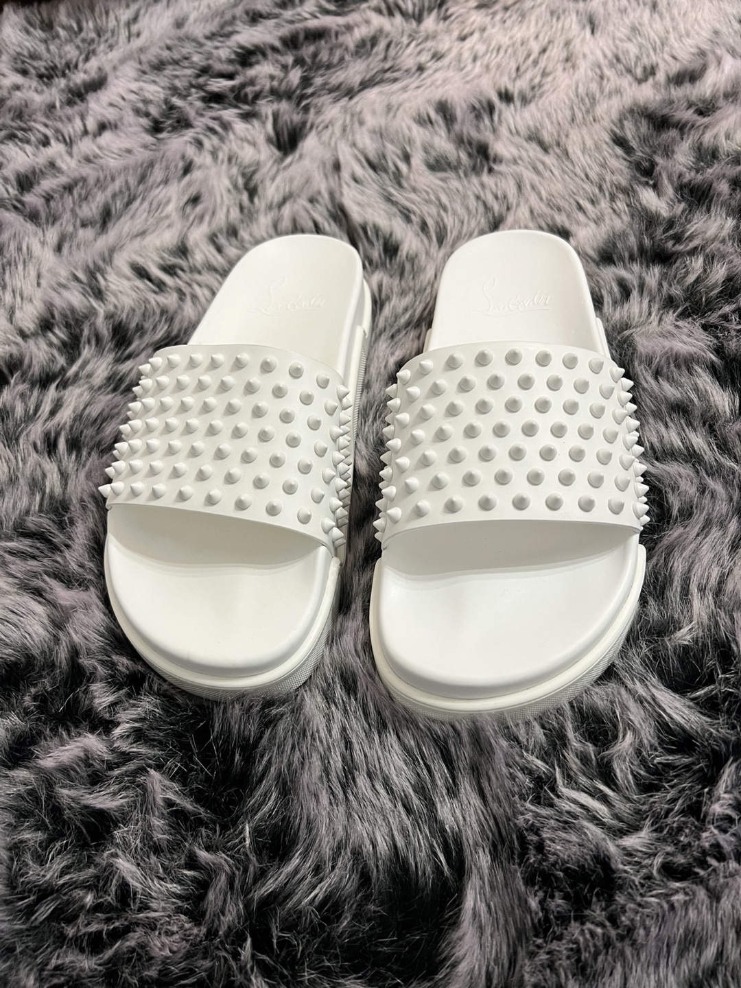 Christian Louboutin White Spiked Slides