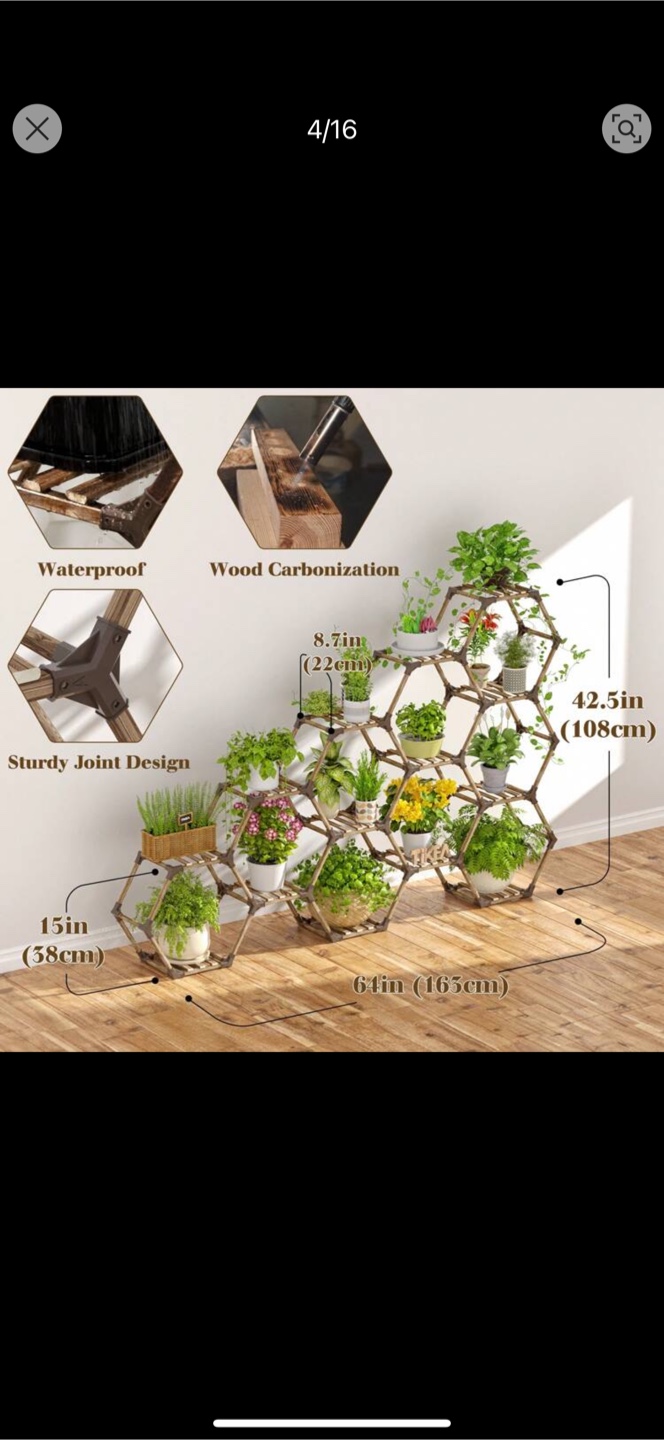 Hexagon Plant Stand Shelf, 14 Tier Wooden Rack - photo 2