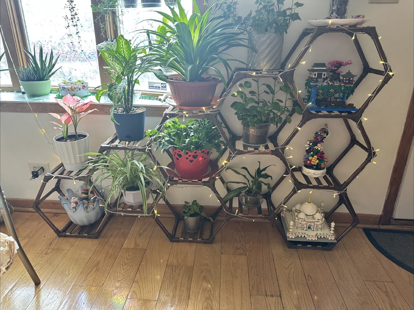 Hexagon Plant Stand Shelf, 14 Tier Wooden Rack