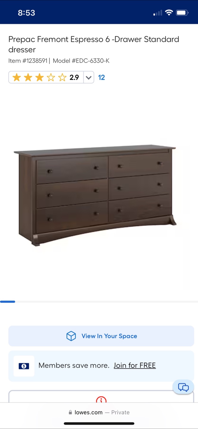 Prepac Fremont Espresso 6-Drawer Dresser