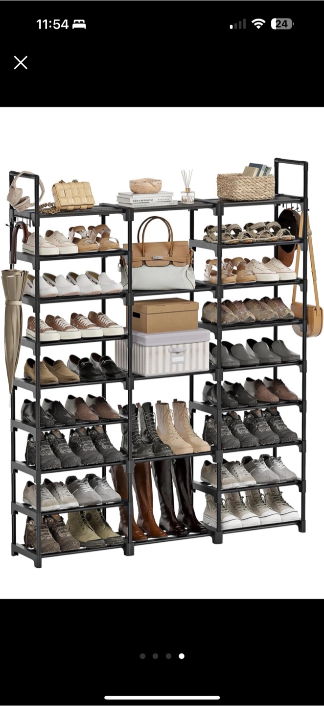 Black Metal 24-Pair Shoe Rack