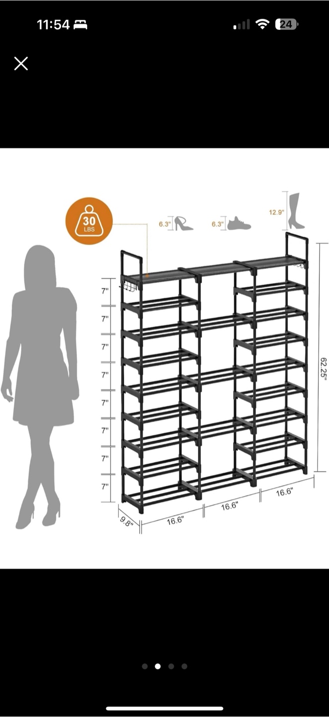 Black Metal 24-Pair Shoe Rack - photo 2