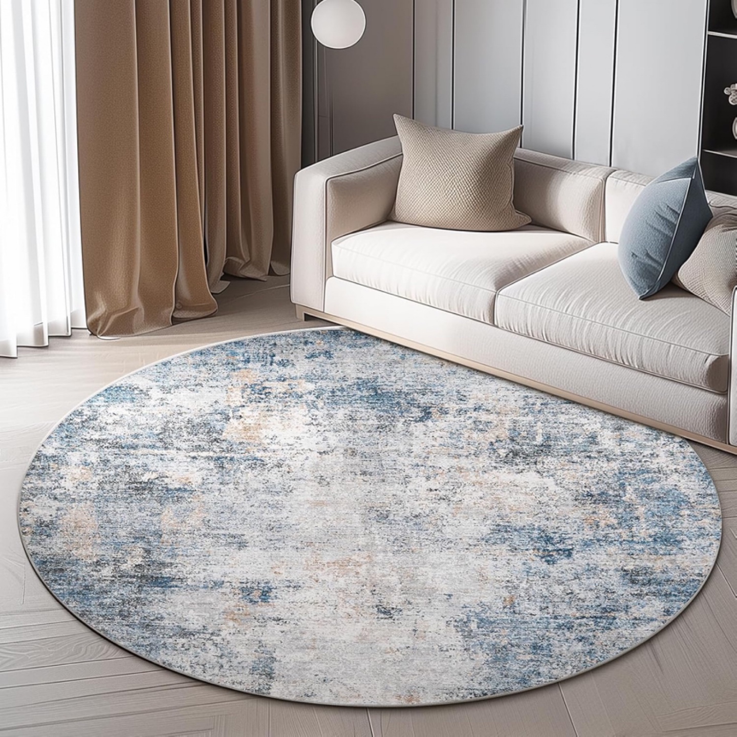 Modern Abstract Round Area Rug - Machine Washable & Pet Friendly