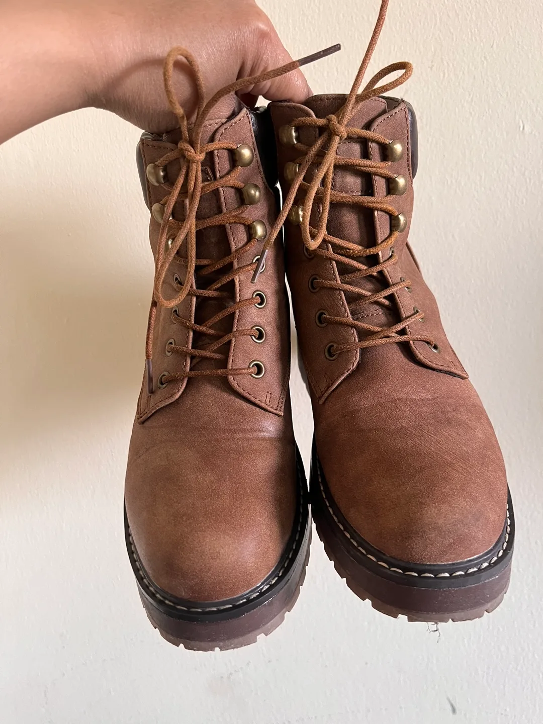 Brown Lace-Up Platform Boots thumbnail
