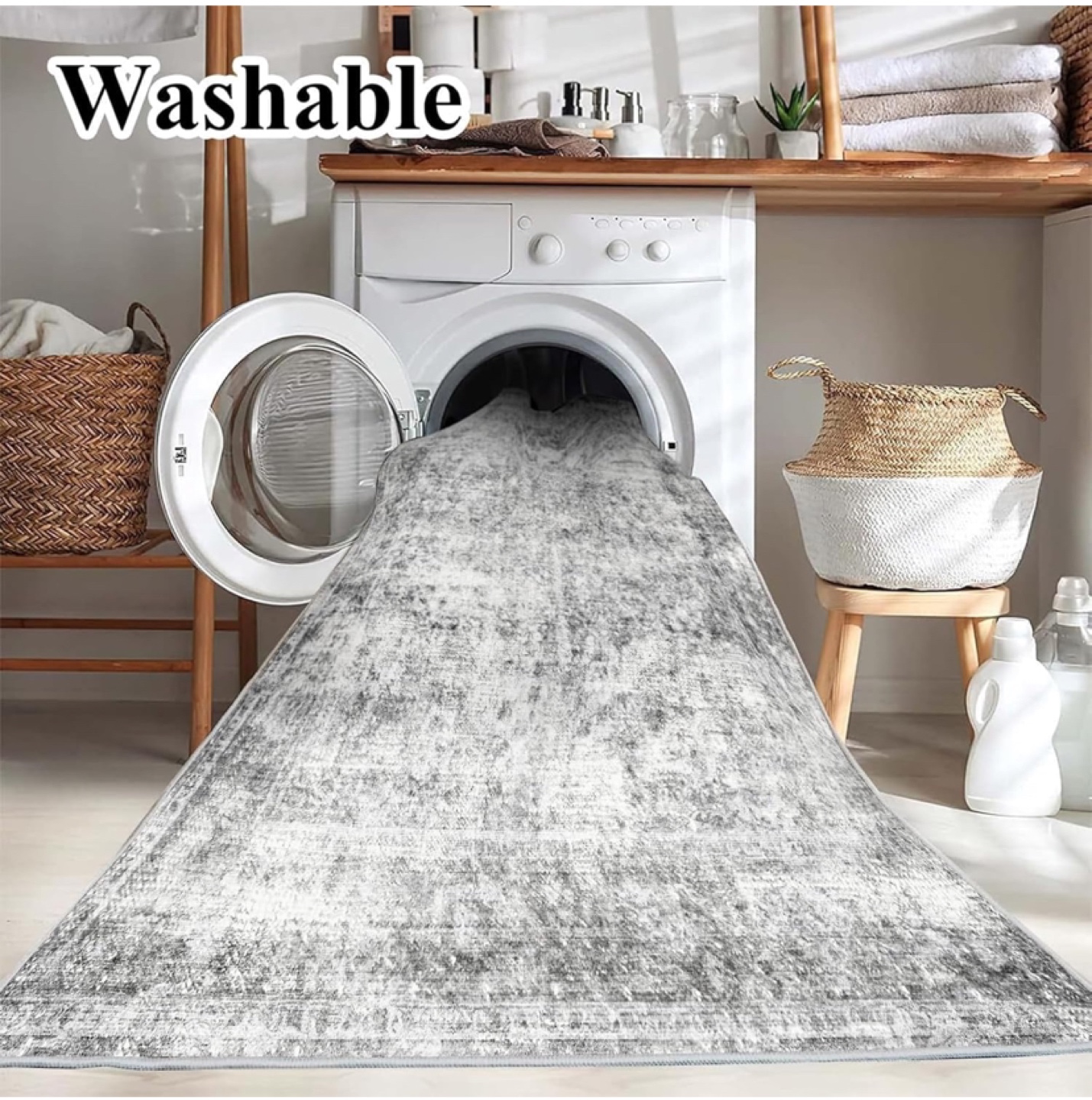 5x7 Grey Area Rug - Washable Vintage Traditional Carpet - photo 3