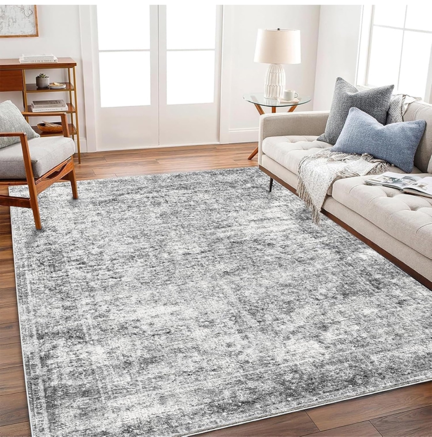 5x7 Grey Area Rug - Washable Vintage Traditional Carpet