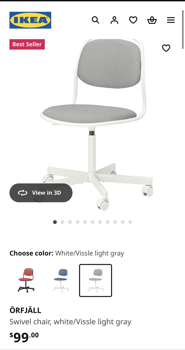 IKEA ÖRFJÄLL Swivel Chair - White/Light Grey