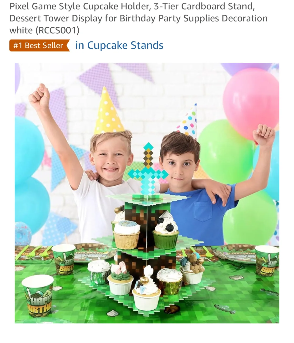 Minecraft Pixel Game 3-Tier Cupcake Stand thumbnail