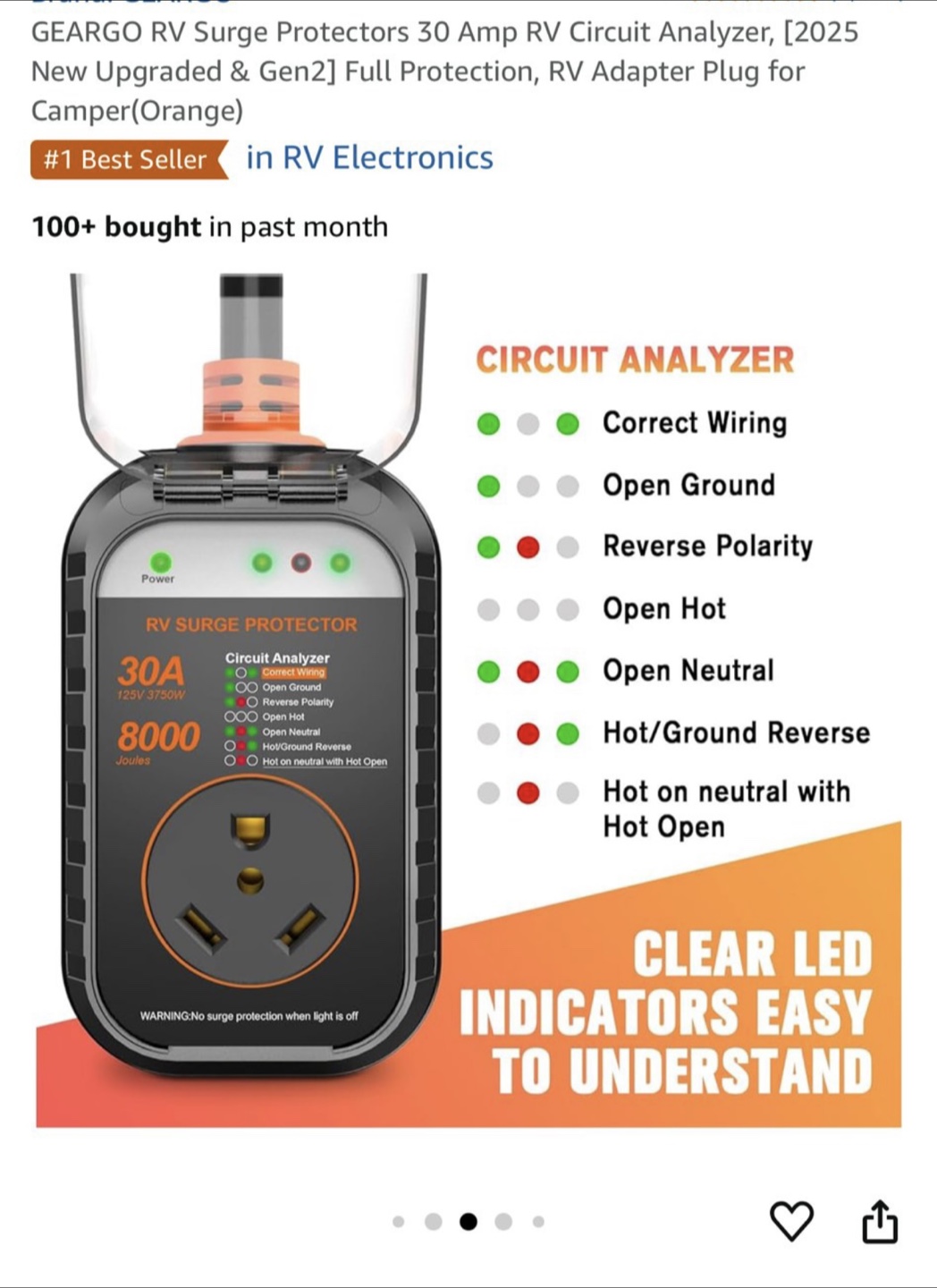 GEARGO RV Surge Protector 30 Amp Circuit Analyzer - photo 3