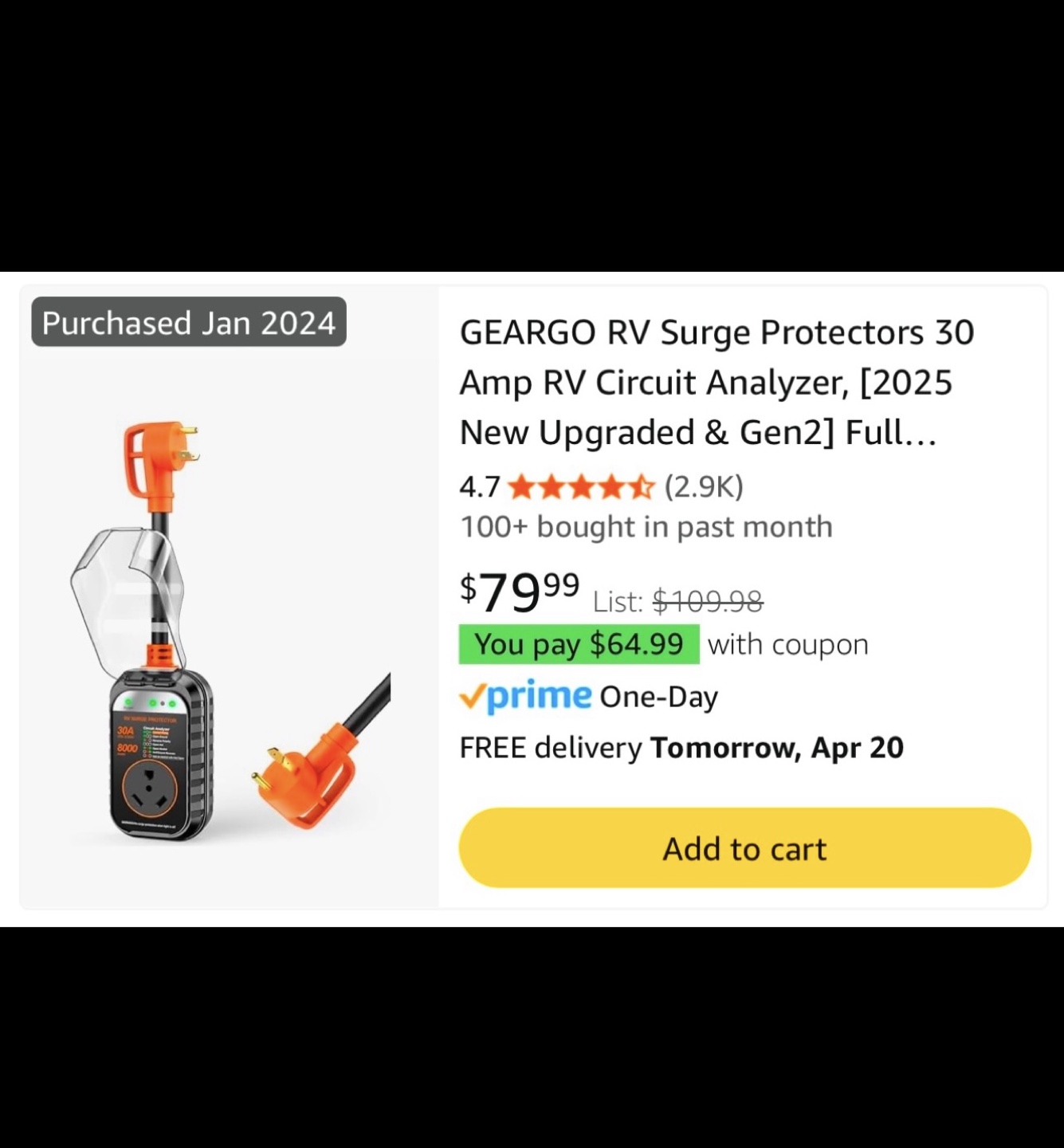 GEARGO RV Surge Protector 30 Amp Circuit Analyzer - photo 2