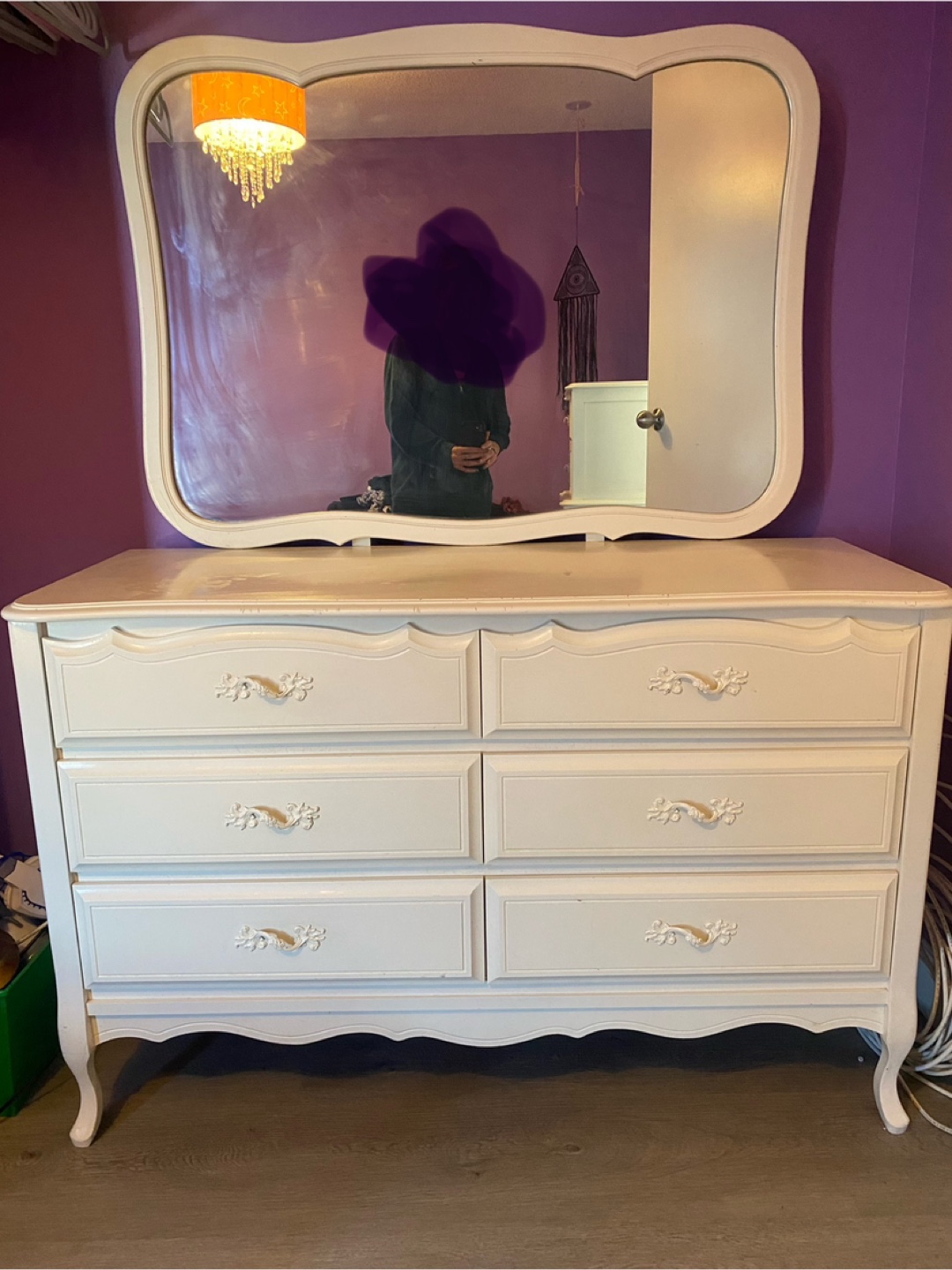 White French Provincial Dresser and Mirror and tallboy set