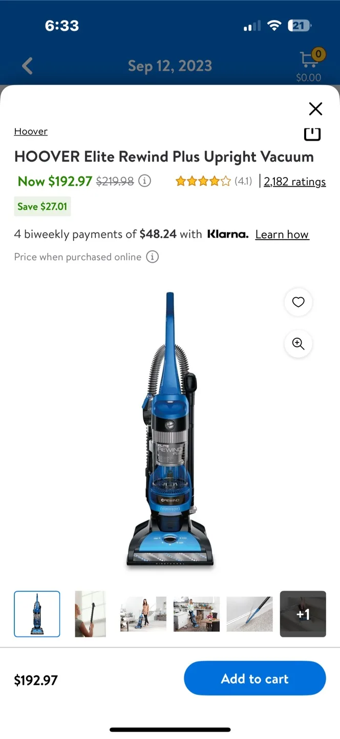 Hoover Elite Rewind Plus Upright Vacuum Cleaner thumbnail