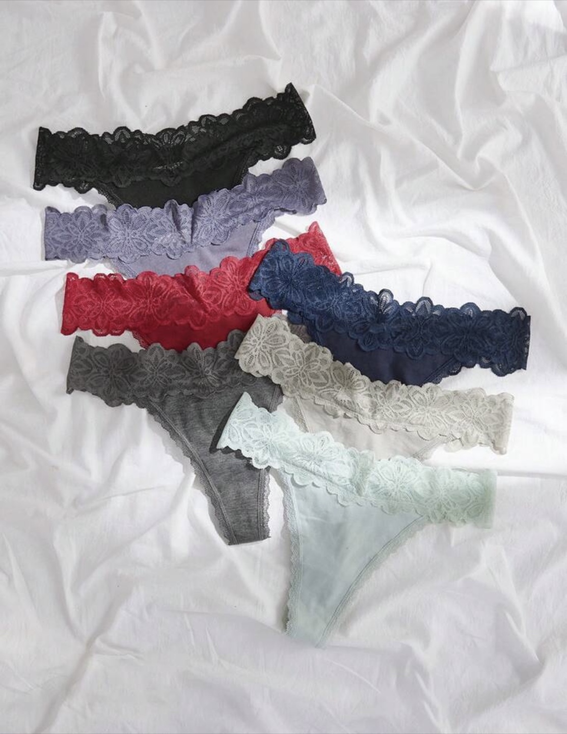 7-Pack Women's Lace Trim Thongs