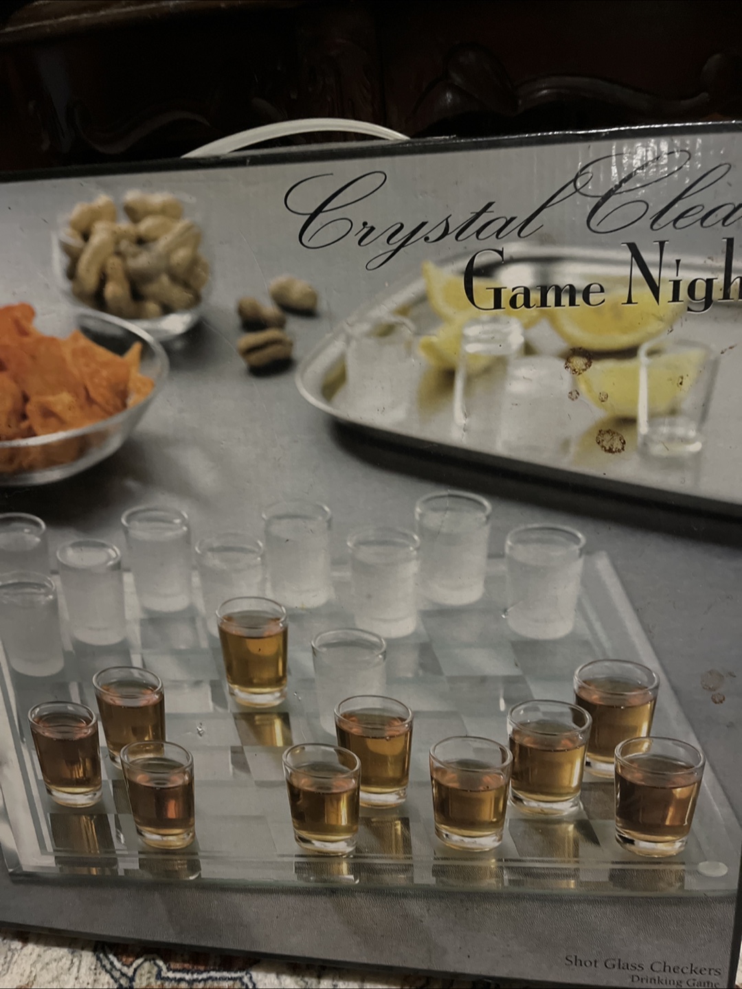 Crystal Clear Game Night Shot Glass Checkers Drinking Game