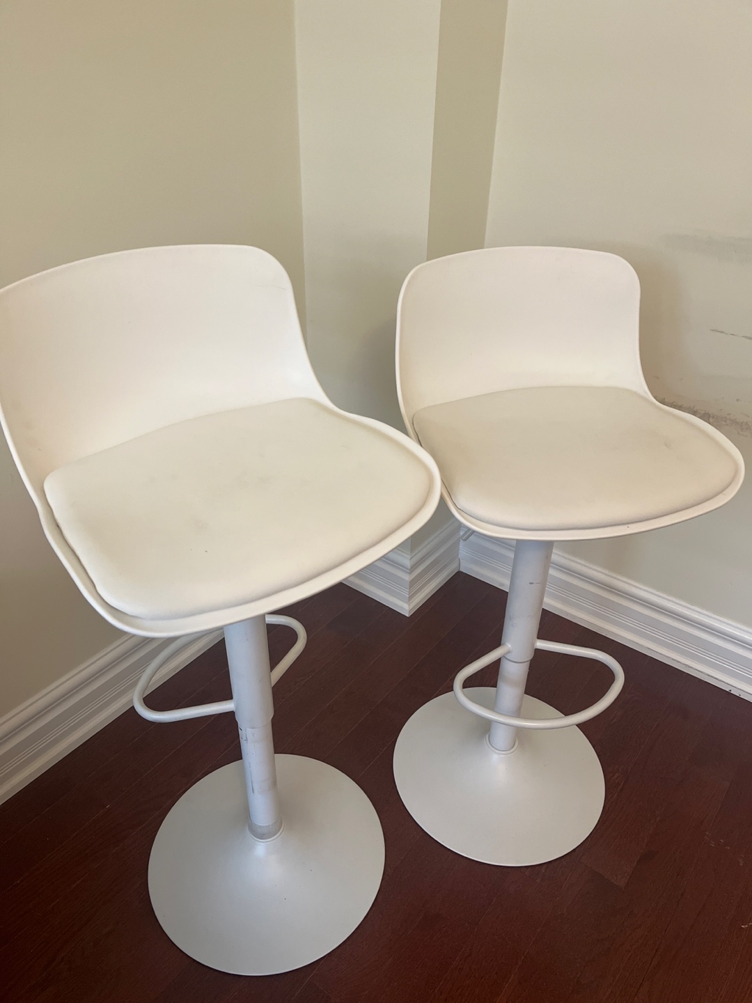 Moving Sale | Pair of White Adjustable Height Bar Stools