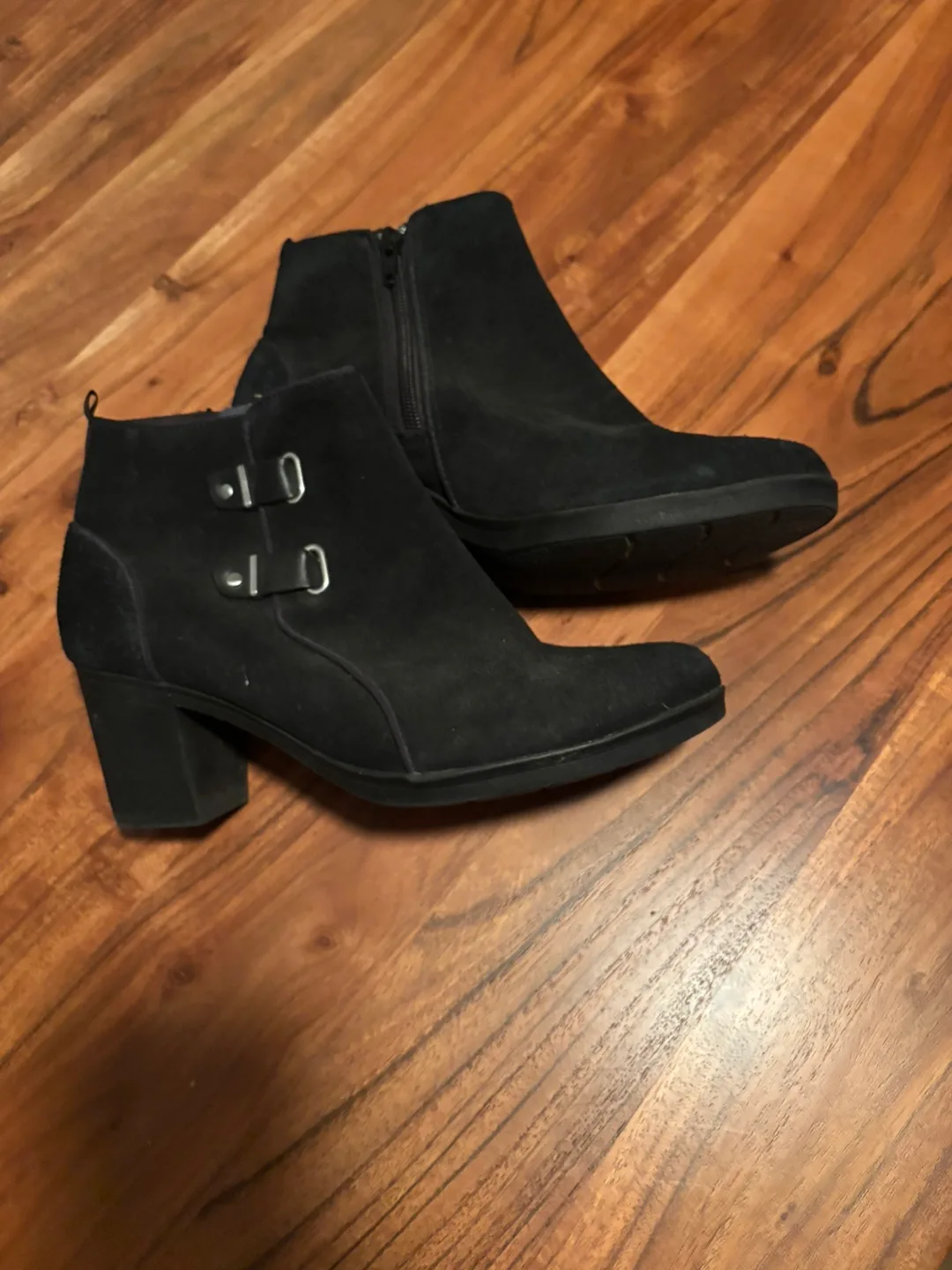 Clark’s Black Suede Ankle Boots with Block Heel thumbnail