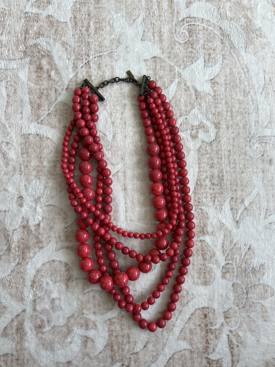 Red Beaded Multi-Strand Necklace