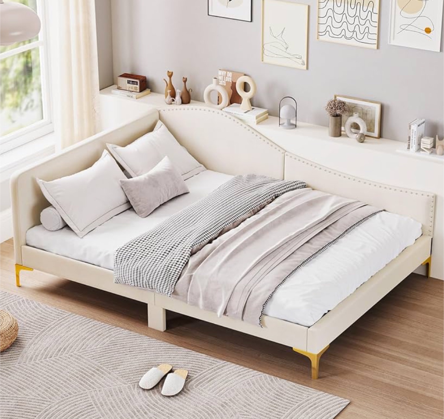 🧡 New in box - Full Size Upholstered Daybed - cream/beige